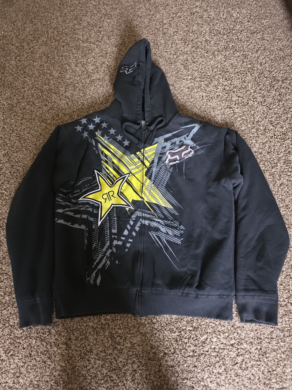 Y2K Black Fox Racing x Rockstar Energy drink Sasquatch zip-up hoodie Size XXL